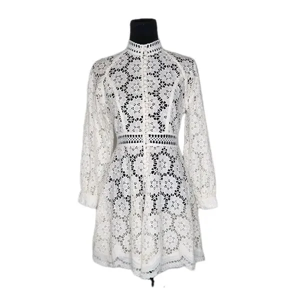 ZimmermannWomen's White Linen And Cotton-blend Guipure Lace Mini Dress L READ ! - Picture 4 of 13